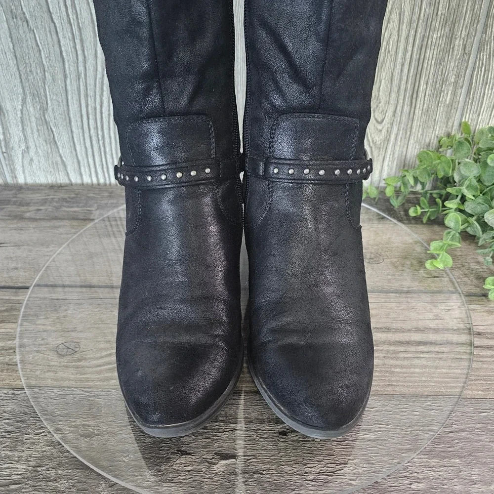 Baretraps Greer Black Knee HIgh Riding Boots Studded Strap Detail Women's 7M - Picture 4 of 10